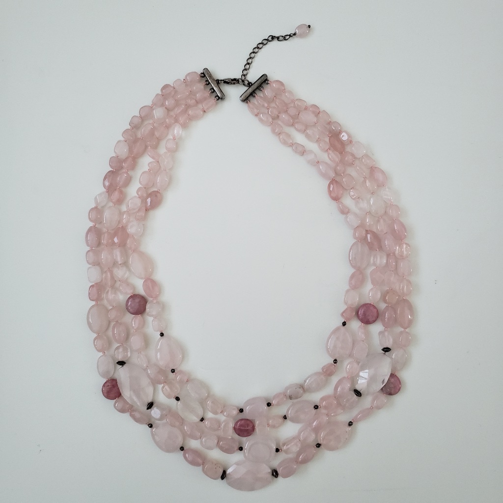Sterling Silver Rose Quartz Multi Strand Layered Necklace
